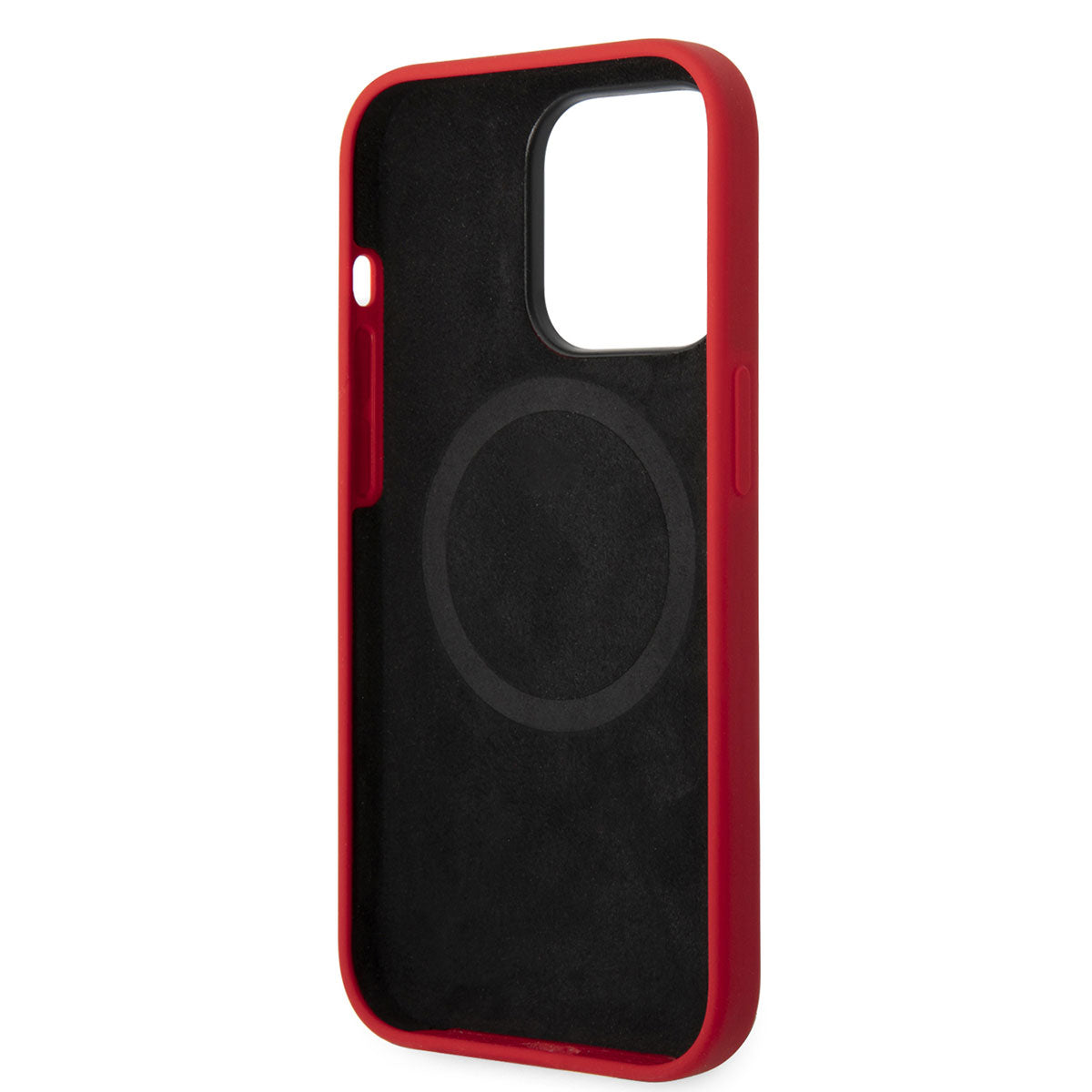 iPhone 14 Pro Max Kılıf Ferrari Magsafe Şarj Özellikli Silikon Metal Logo Dizayn Kılıf Kırmızı