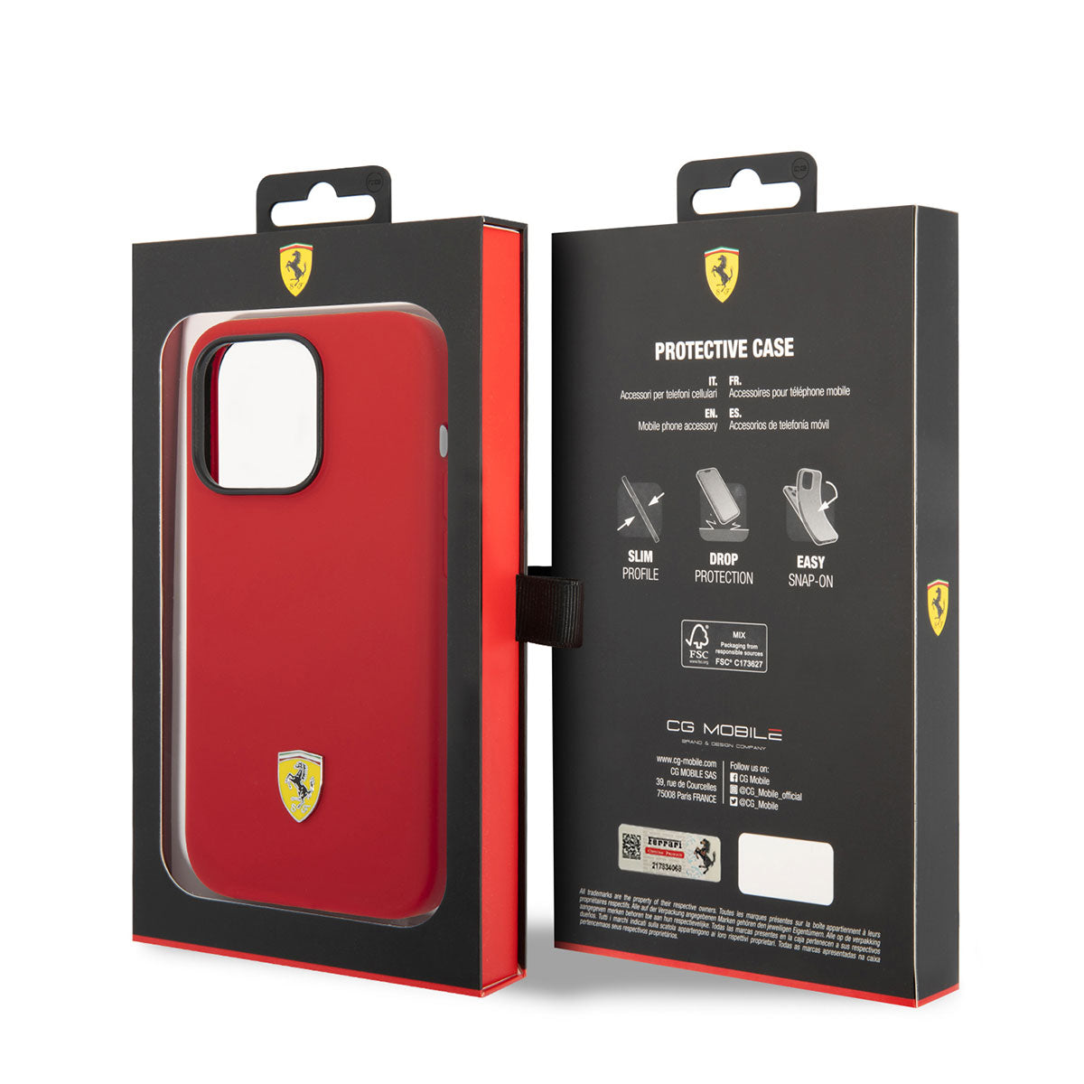 iPhone 14 Pro Max Kılıf Ferrari Magsafe Şarj Özellikli Silikon Metal Logo Dizayn Kılıf Kırmızı