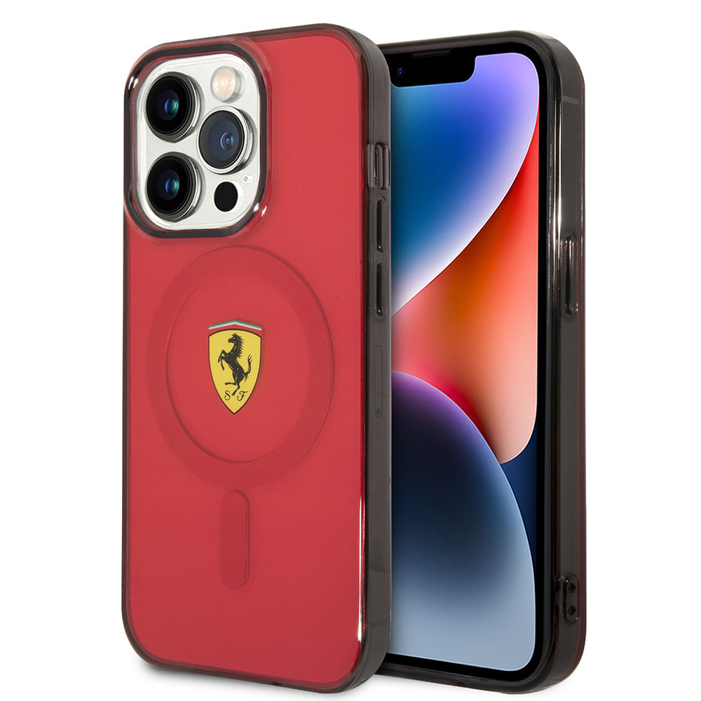 iPhone 14 Pro Max Kılıf Ferrari Magsafe Şarj Özellikli Yarı Transparan Dizayn Kılıf Siyah