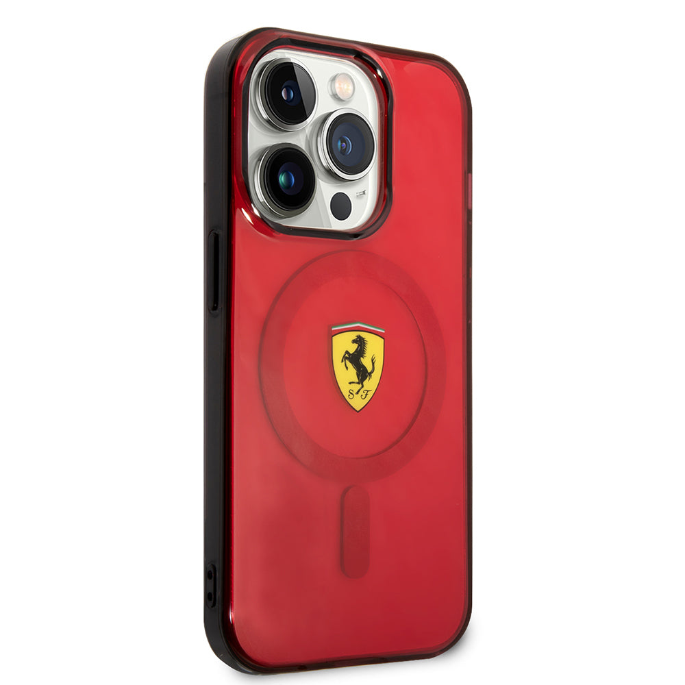 iPhone 14 Pro Max Kılıf Ferrari Magsafe Şarj Özellikli Yarı Transparan Dizayn Kılıf Kırmızı