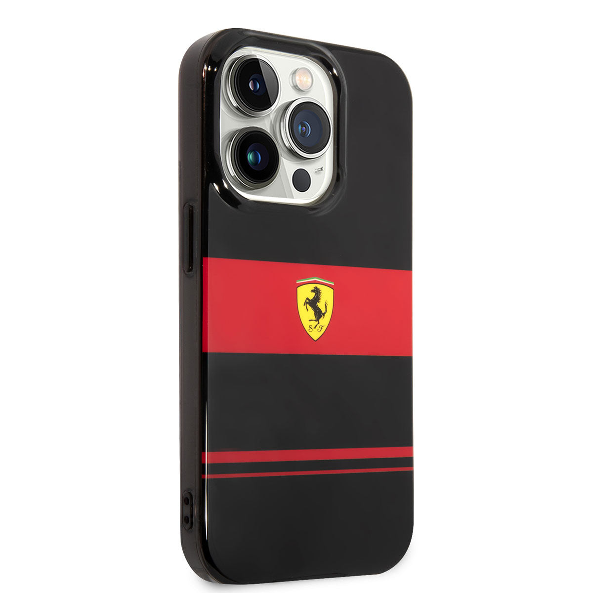 iPhone 14 Pro Max Kılıf Ferrari Orjinal Lisanslı Magsafe Şarj Özellikli Yatay Çizgili Dizayn Kılıf Siyah