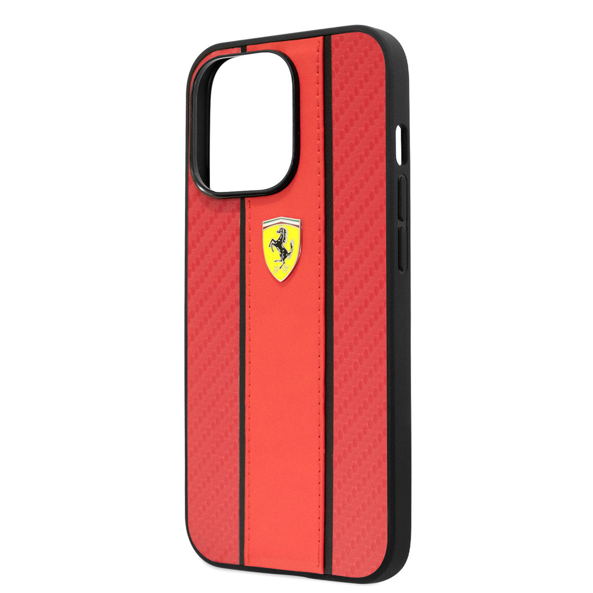 iPhone 14 Pro Max Kılıf Ferrari PU Deri Ve Karbon Dizayn Kılıf Kırmızı