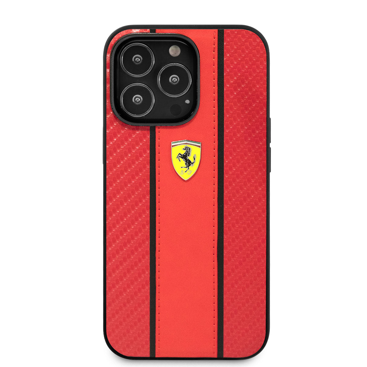 iPhone 14 Pro Max Kılıf Ferrari PU Deri Ve Karbon Dizayn Kılıf Kırmızı