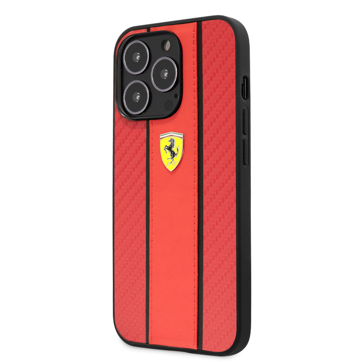 iPhone 14 Pro Max Kılıf Ferrari PU Deri Ve Karbon Dizayn Kılıf Kırmızı