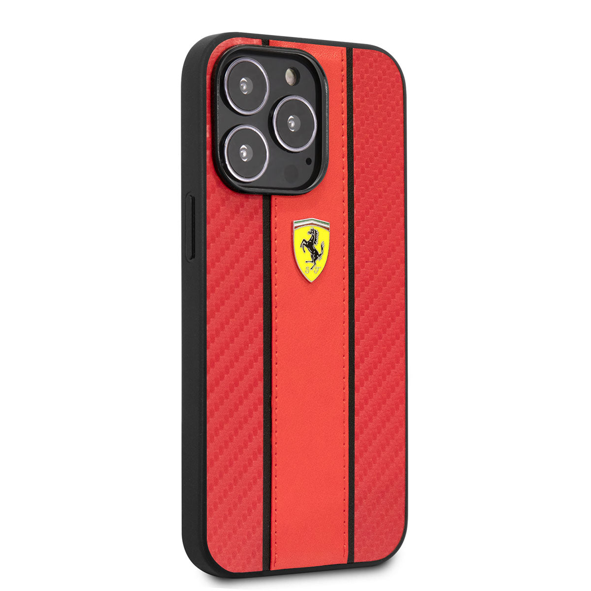 iPhone 14 Pro Max Kılıf Ferrari PU Deri Ve Karbon Dizayn Kılıf Kırmızı