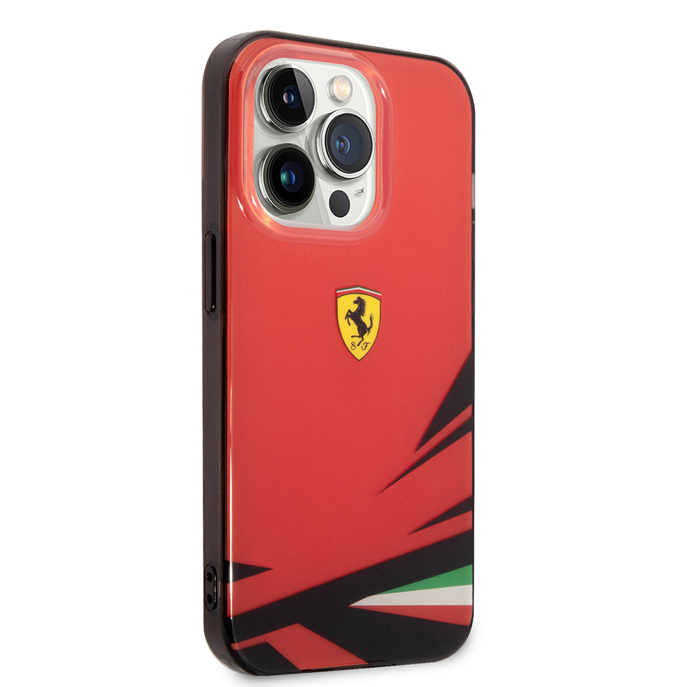 iPhone 14 Pro Max Kılıf Ferrari Sarı İtalyan Bayrak Baskılı Dizayn Kılıf Kırmızı