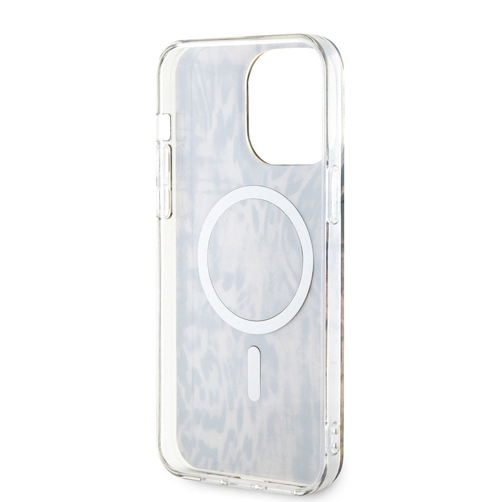 Apple iPhone 14 Pro Max Kılıf GUESS Magsafe Şarj Özellikli Leopar Desenli Kapak Mavi