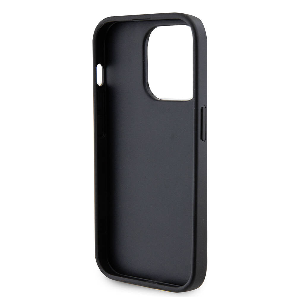 Apple iPhone 14 Pro Max Kılıf Guess Orjinal Lisanslı Deri 4G Metal Logo Strass Kapak Siyah