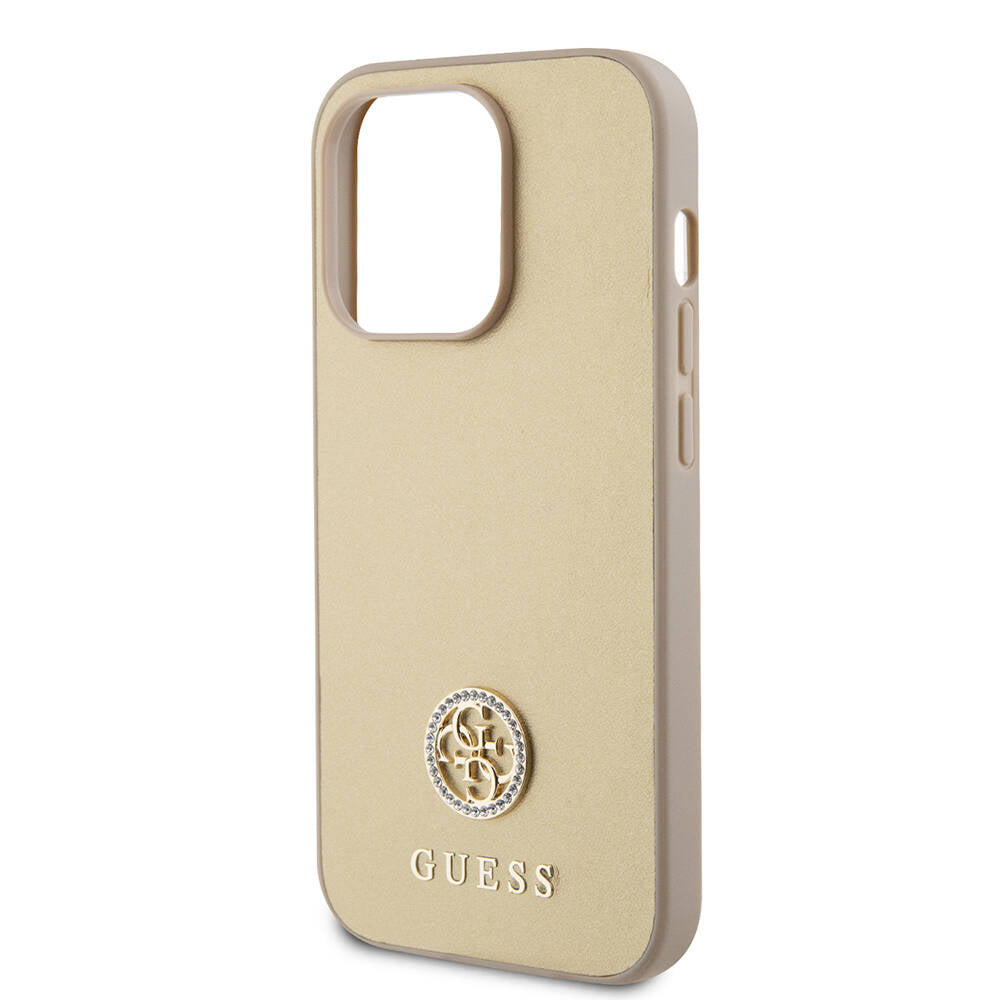 Apple iPhone 14 Pro Max Kılıf Guess Orjinal Lisanslı Deri 4G Metal Logo Strass Kapak Siyah