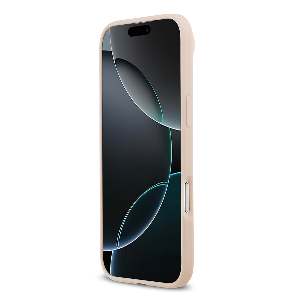 Apple iPhone 17 Air Kılıf Guess Orjinal Lisanslı M-safe Şarj Özellikli Taneli Çiçek Tasarımlı Metal Yazı Logolu Kapak Pembe