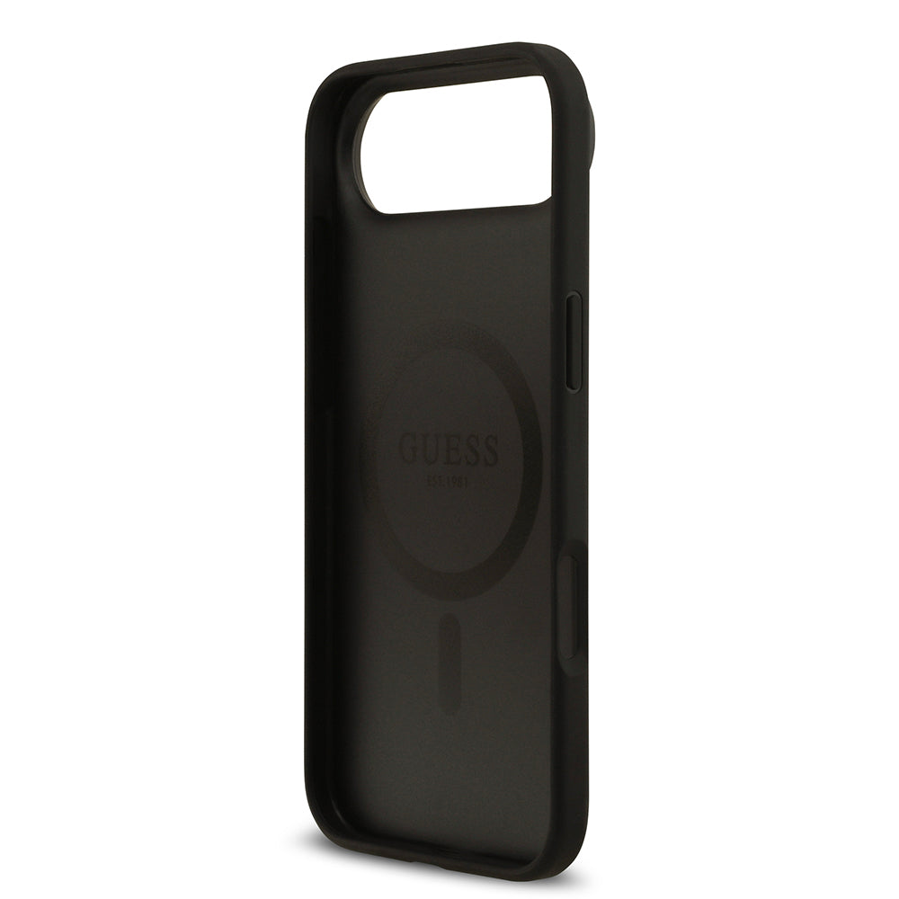 Apple iPhone 17 Air Kılıf Guess Orjinal Lisanslı M-safe Şarj Özellikli Taneli Çiçek Tasarımlı Metal Yazı Logolu Kapak Pembe