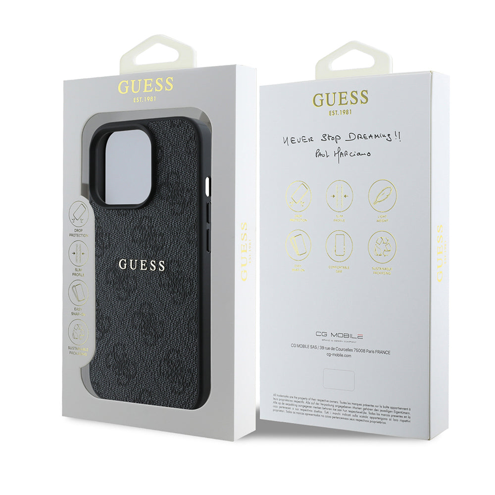 Apple iPhone 14 Pro Max Kılıf Guess Orjinal Lisanslı Magsafe Şarj Özellikli 4G Desen Yazı Logolu Kapak Kahverengi