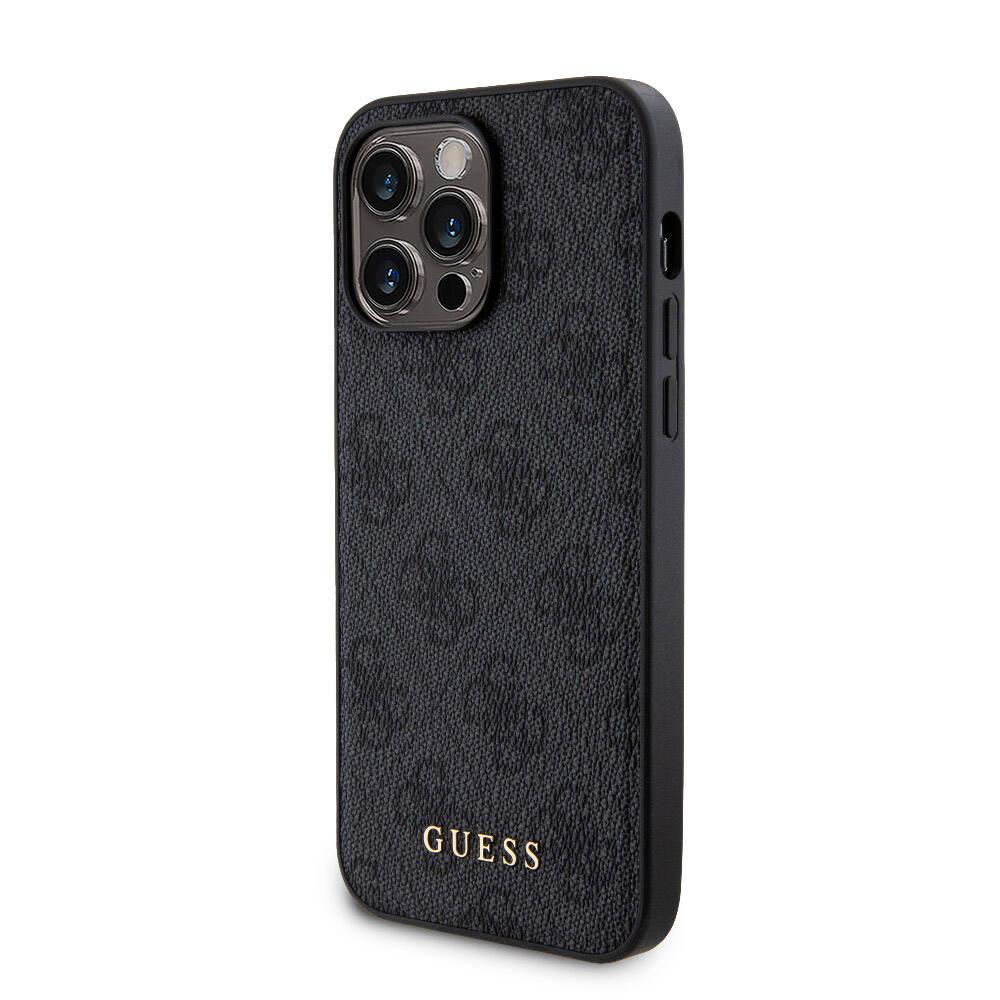 Apple iPhone 14 Pro Max Kılıf Guess Orjinal Lisanslı Magsafe Şarj Özellikli Yazı Logolu 4G Desenli Kapak + Powerbank 5000mAh 2in1 Set Siyah