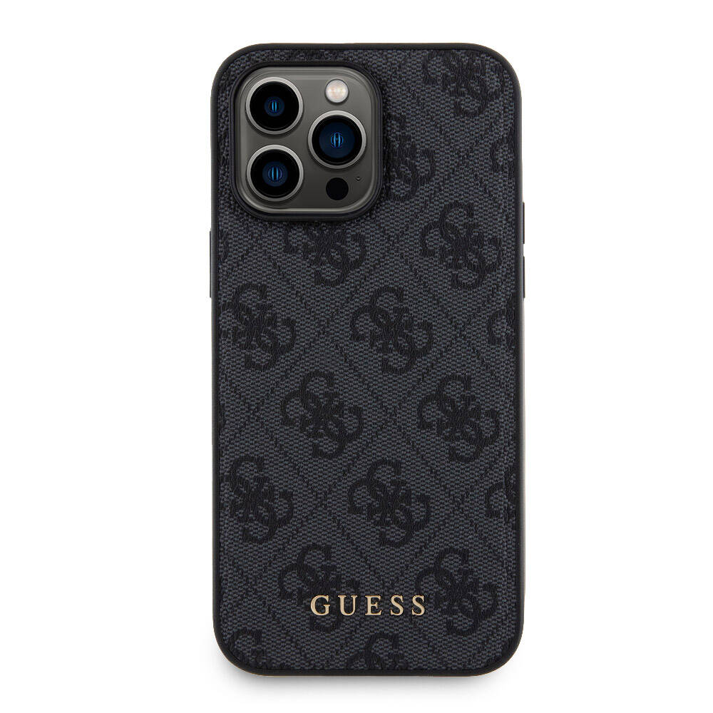 Apple iPhone 14 Pro Max Kılıf Guess Orjinal Lisanslı Magsafe Şarj Özellikli Yazı Logolu 4G Desenli Kapak + Powerbank 5000mAh 2in1 Set Kahverengi