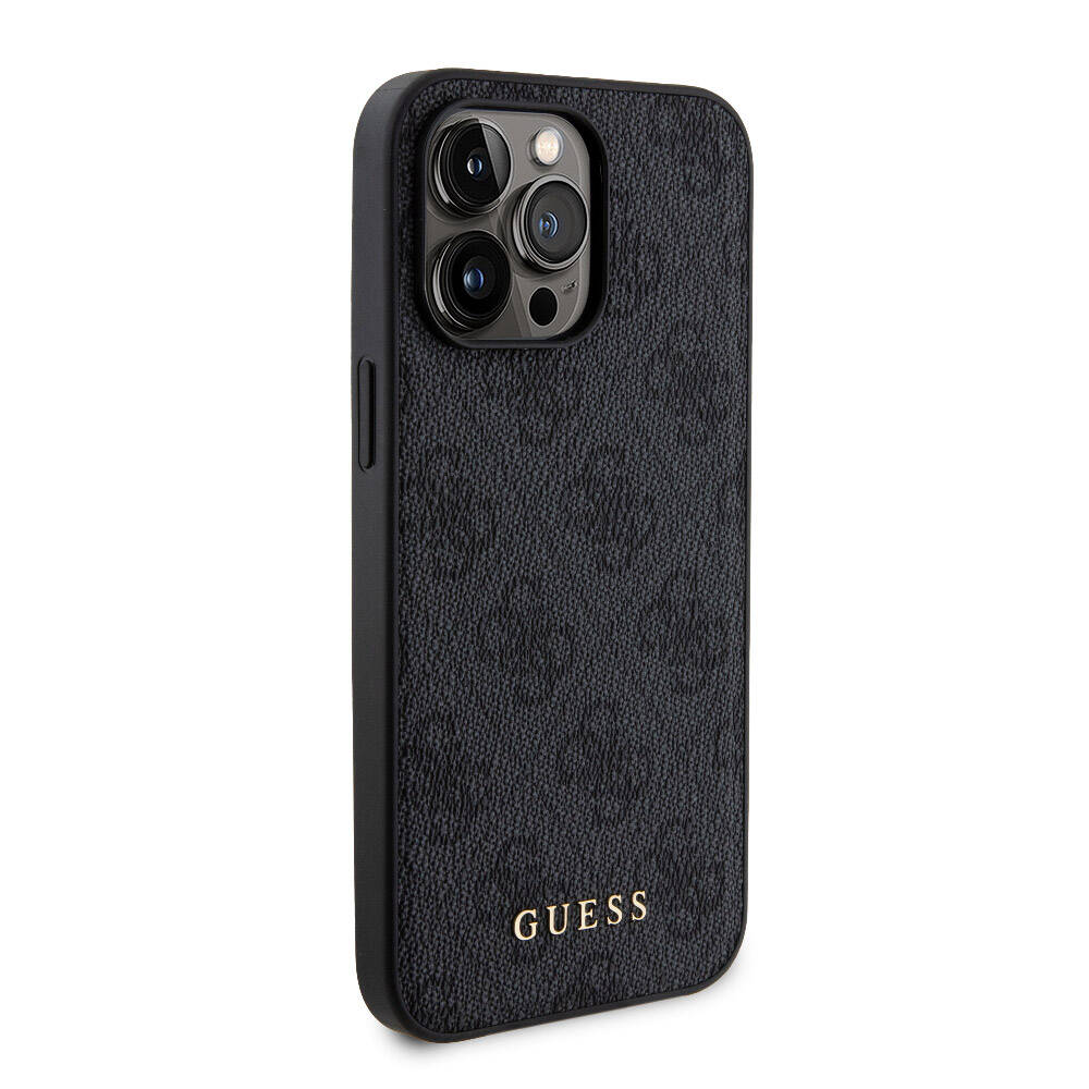 Apple iPhone 14 Pro Max Kılıf Guess Orjinal Lisanslı Magsafe Şarj Özellikli Yazı Logolu 4G Desenli Kapak + Powerbank 5000mAh 2in1 Set Siyah