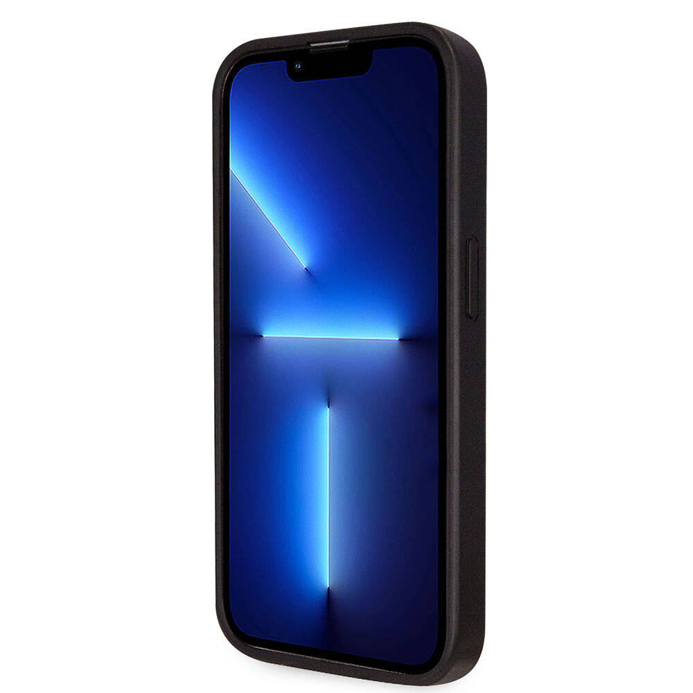 Apple iPhone 14 Pro Max Kılıf Guess Orjinal Lisanslı PU Deri Taşlı Üçgen Logo 4G Desenli Kapak Kahverengi