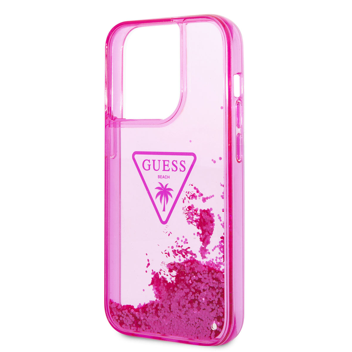 Apple iPhone 14 Pro Max Kılıf GUESS Transparan Sıvılı Simli Dizayn Kapak Mor