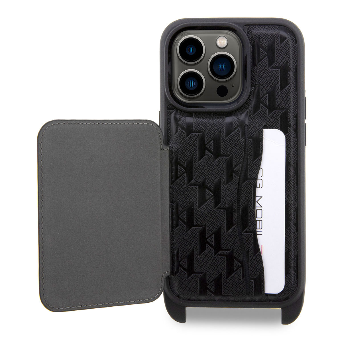 iPhone 14 Pro Max Kılıf Karl Lagerfeld Boyun Askılı Kartlıklı Karl Dizayn Kılıf Siyah