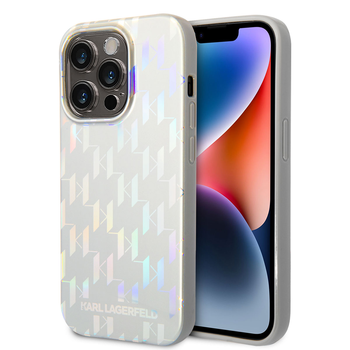 iPhone 14 Pro Max Kılıf Karl Lagerfeld Hologram Dizayn Kılıf Gümüş