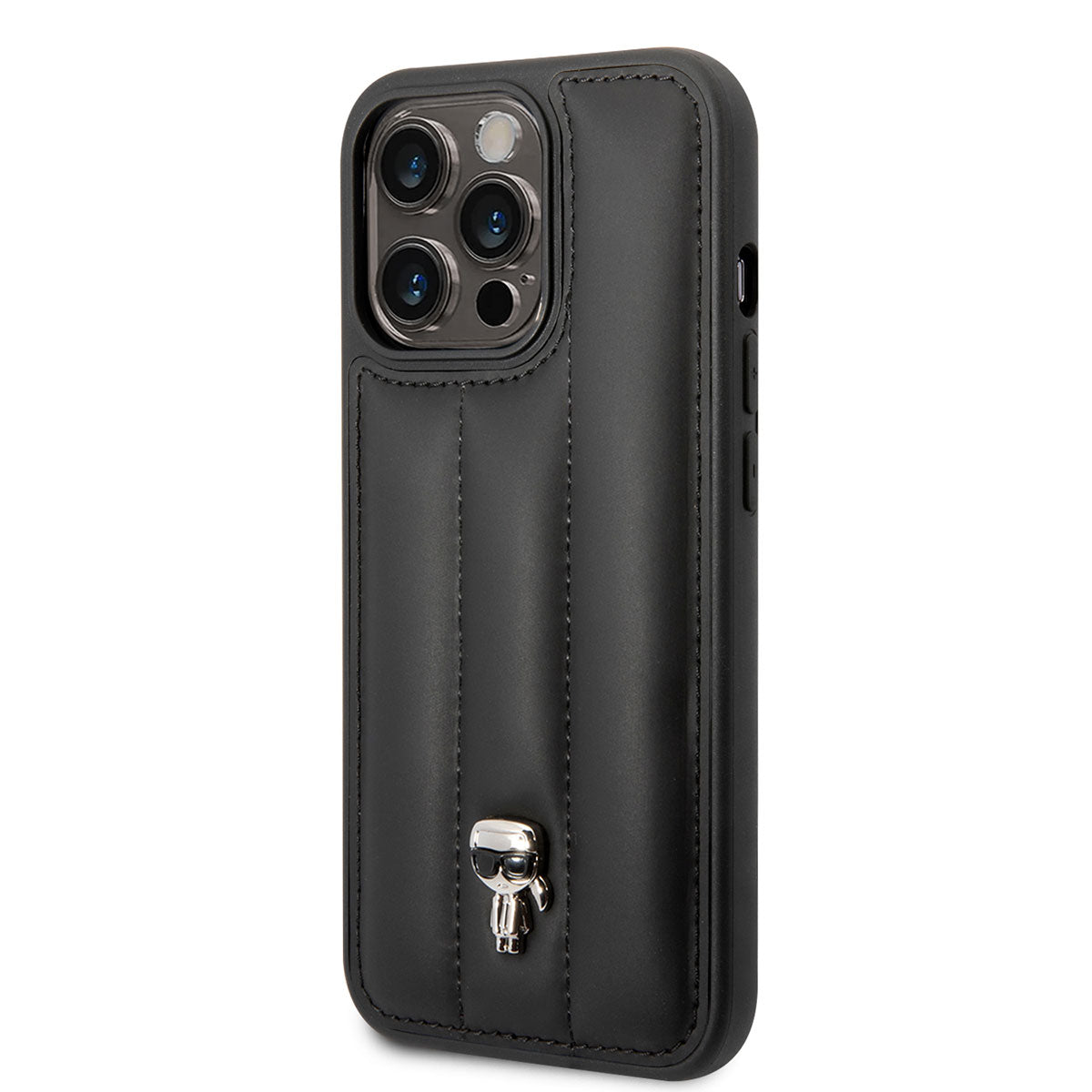 iPhone 14 Pro Max Kılıf Karl Lagerfeld Nylon Puffy Airbag Karl Dizayn Kılıf Siyah
