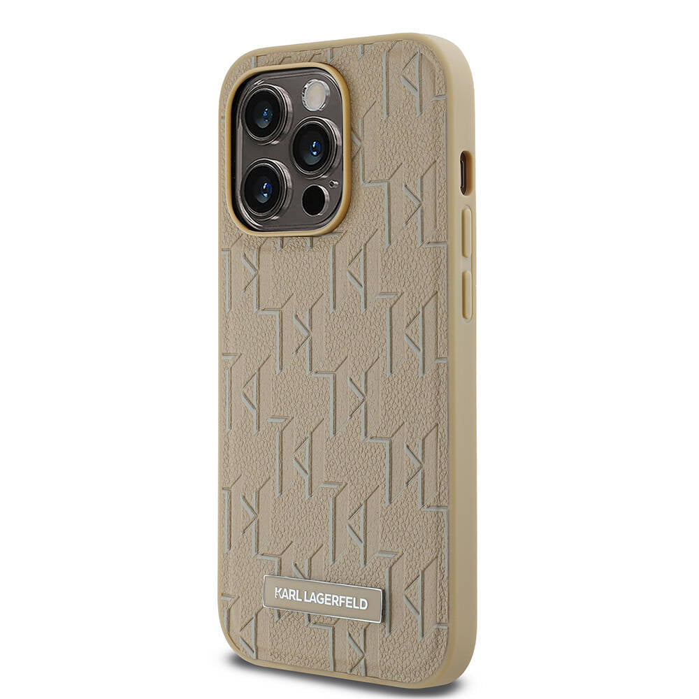 iPhone 14 Pro Max Kılıf Karl Lagerfeld Orjinal Lisanslı Magsafe Şarj Özellikli KL Yazılı Hot Stamp Kılıf Krem