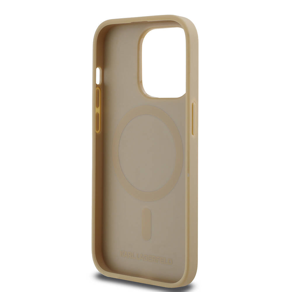 iPhone 14 Pro Max Kılıf Karl Lagerfeld Orjinal Lisanslı Magsafe Şarj Özellikli KL Yazılı Hot Stamp Kılıf Krem