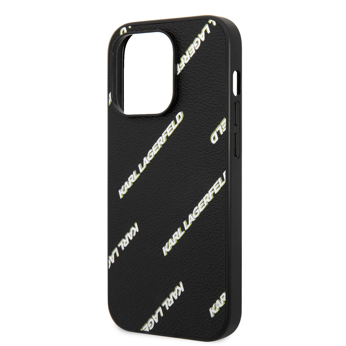 iPhone 14 Pro Max Kılıf Karl Lagerfeld PU Suni Deri Logolu Dizayn Kılıf Siyah