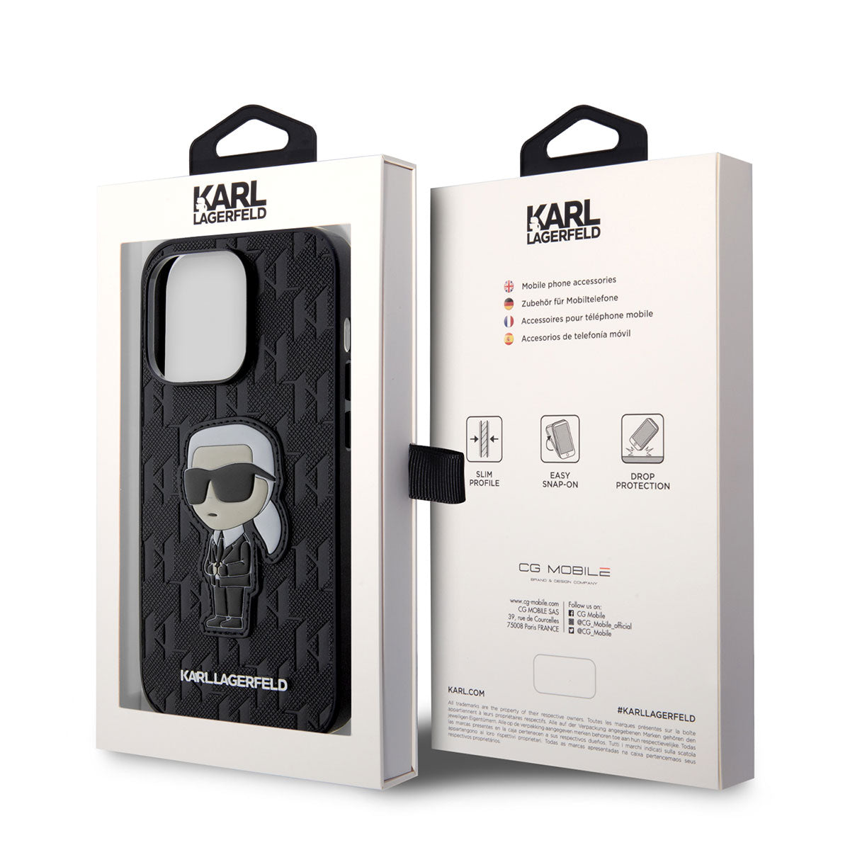 iPhone 14 Pro Max Kılıf Karl Lagerfeld Saffiano Deri Karl Dizayn Kılıf Siyah