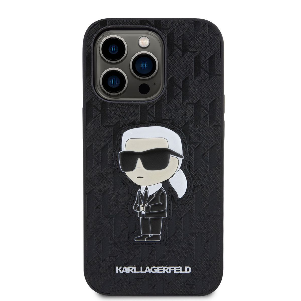 iPhone 14 Pro Max Kılıf Karl Lagerfeld Saffiano Deri Karl Dizayn Kılıf Siyah