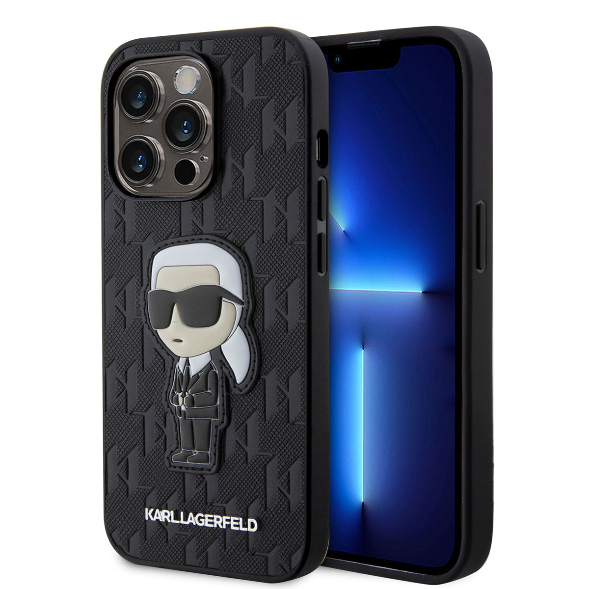 iPhone 14 Pro Max Kılıf Karl Lagerfeld Saffiano Deri Karl Dizayn Kılıf Siyah