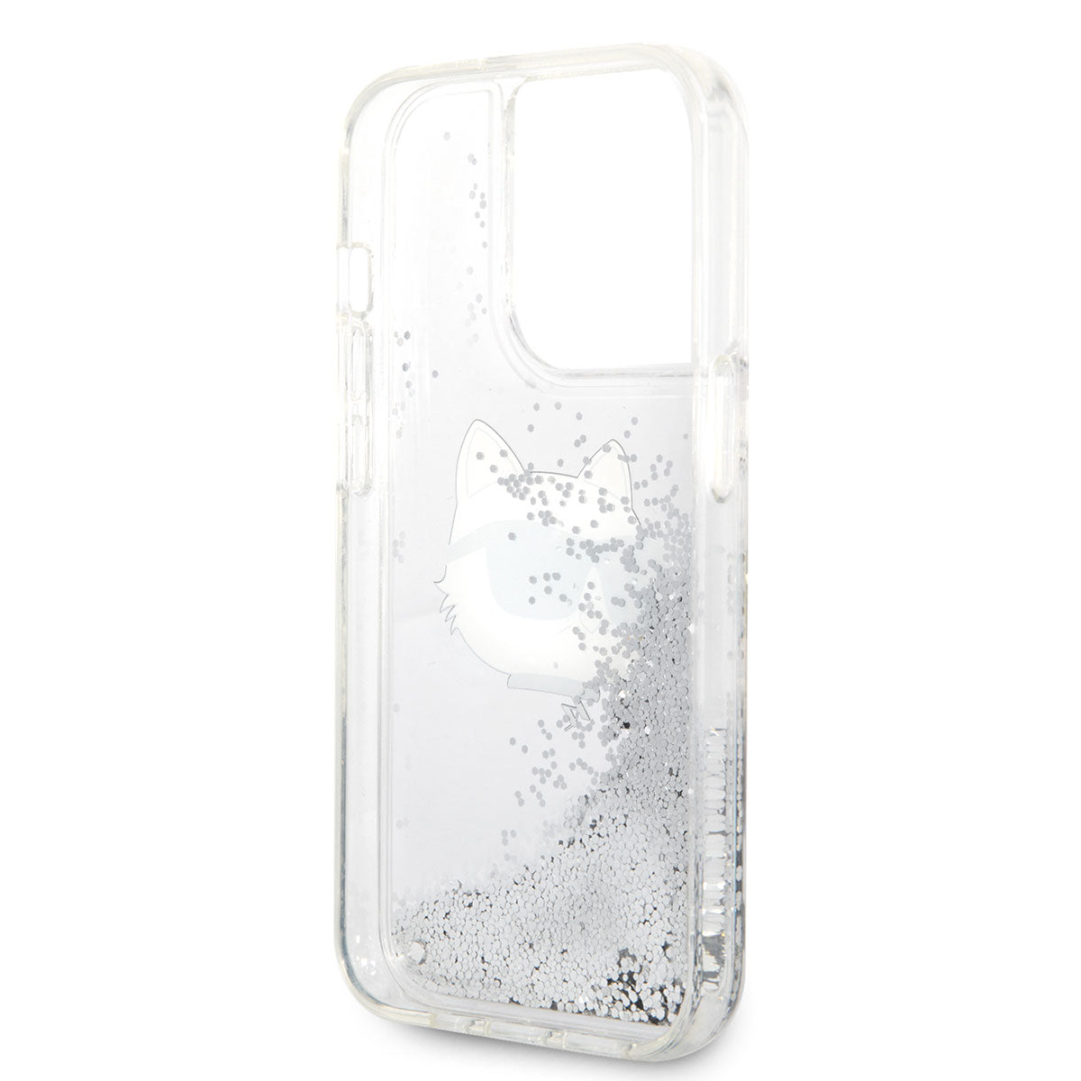 iPhone 14 Pro Max Kılıf Karl Lagerfeld Sıvılı Simli Choupette Head Dizayn Kılıf Pembe