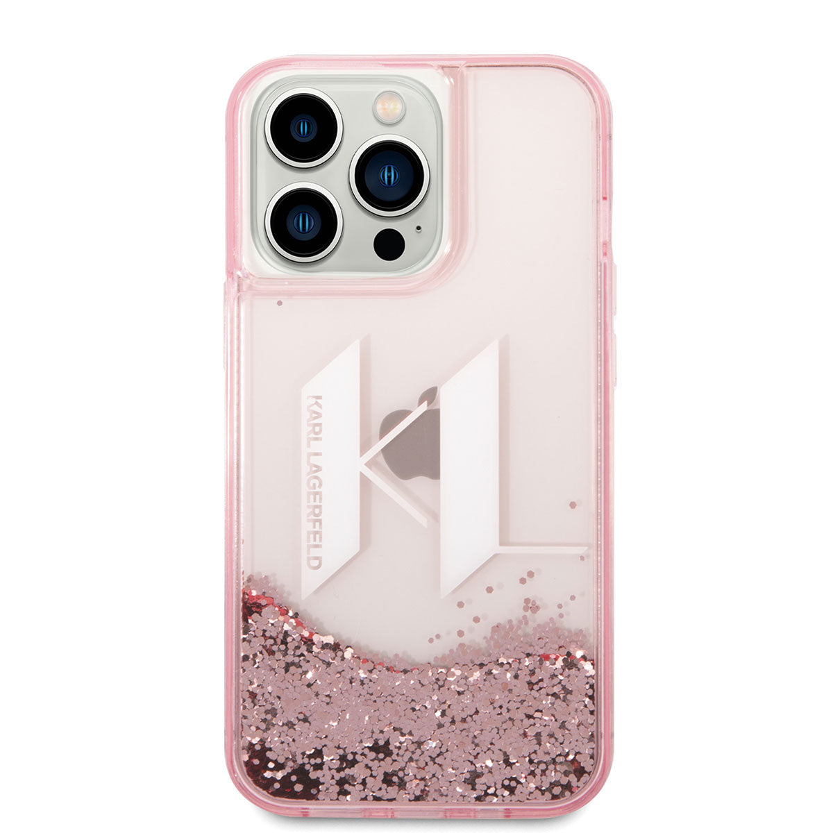 iPhone 14 Pro Max Kılıf Karl Lagerfeld Sıvılı Simli Dizayn Kılıf Gümüş