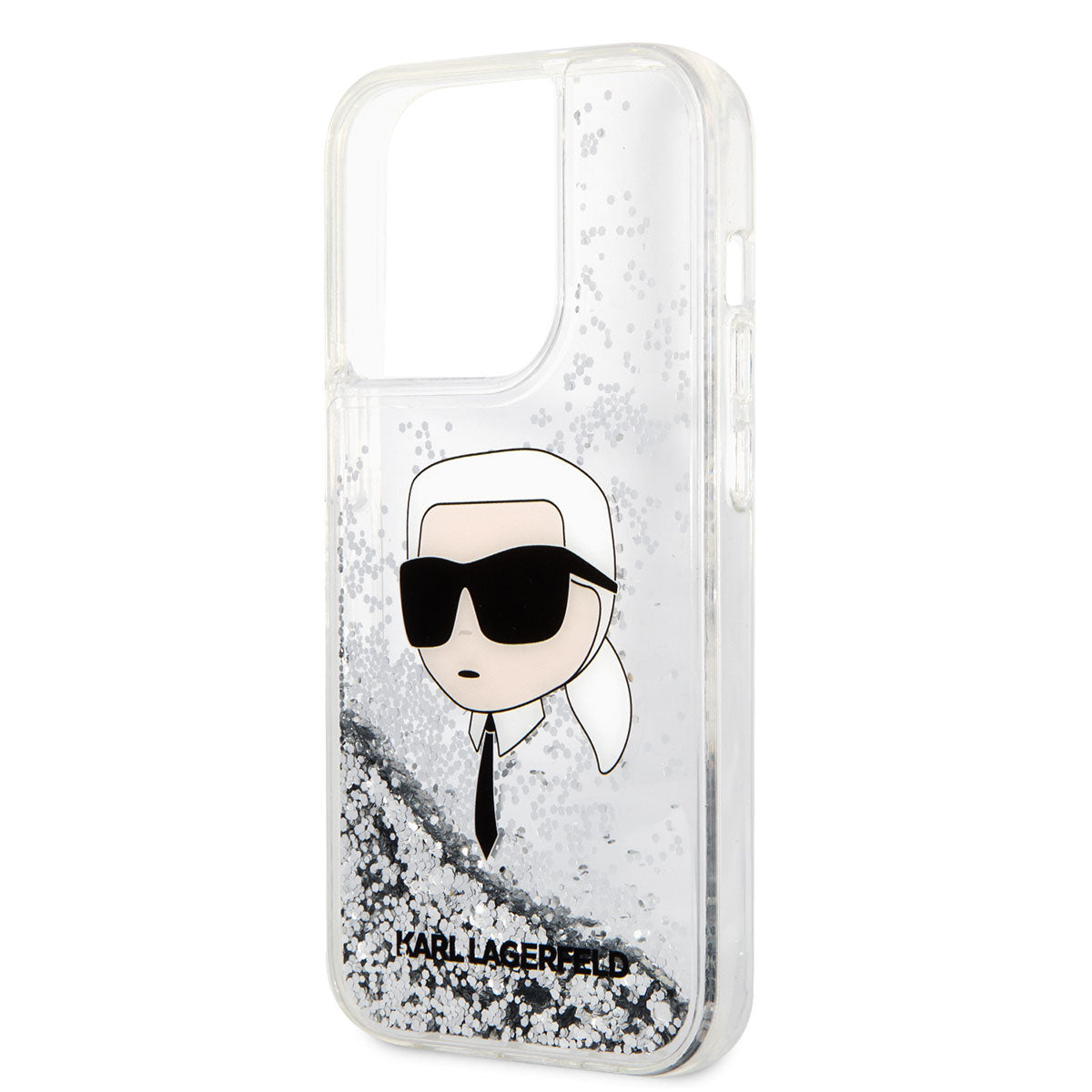 iPhone 14 Pro Max Kılıf Karl Lagerfeld Sıvılı Simli Karl Head Dizayn Kılıf Pembe