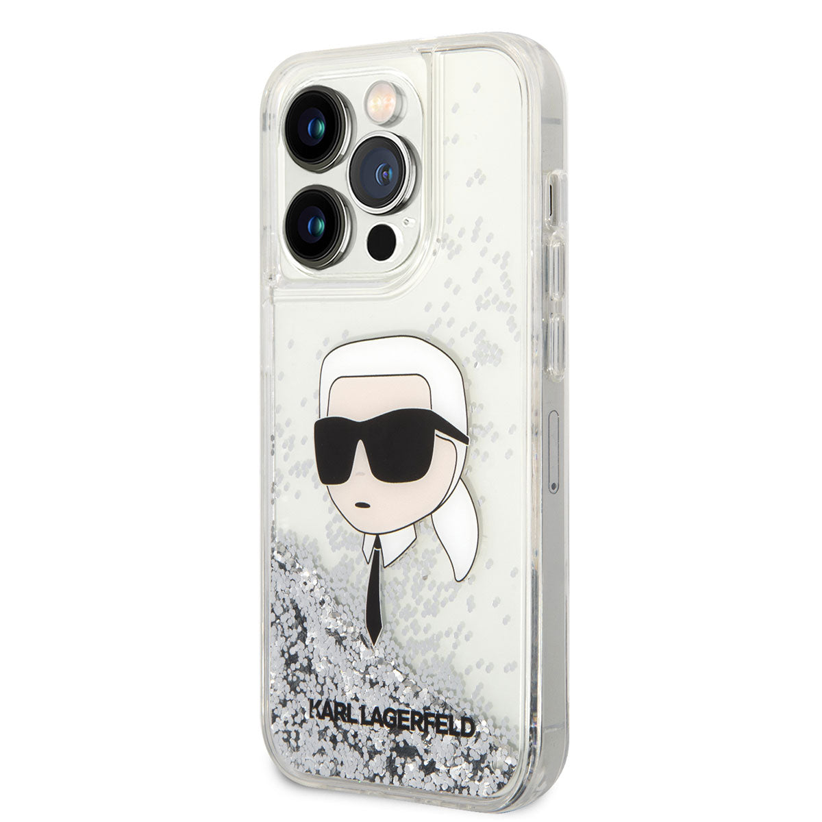 iPhone 14 Pro Max Kılıf Karl Lagerfeld Sıvılı Simli Karl Head Dizayn Kılıf Pembe