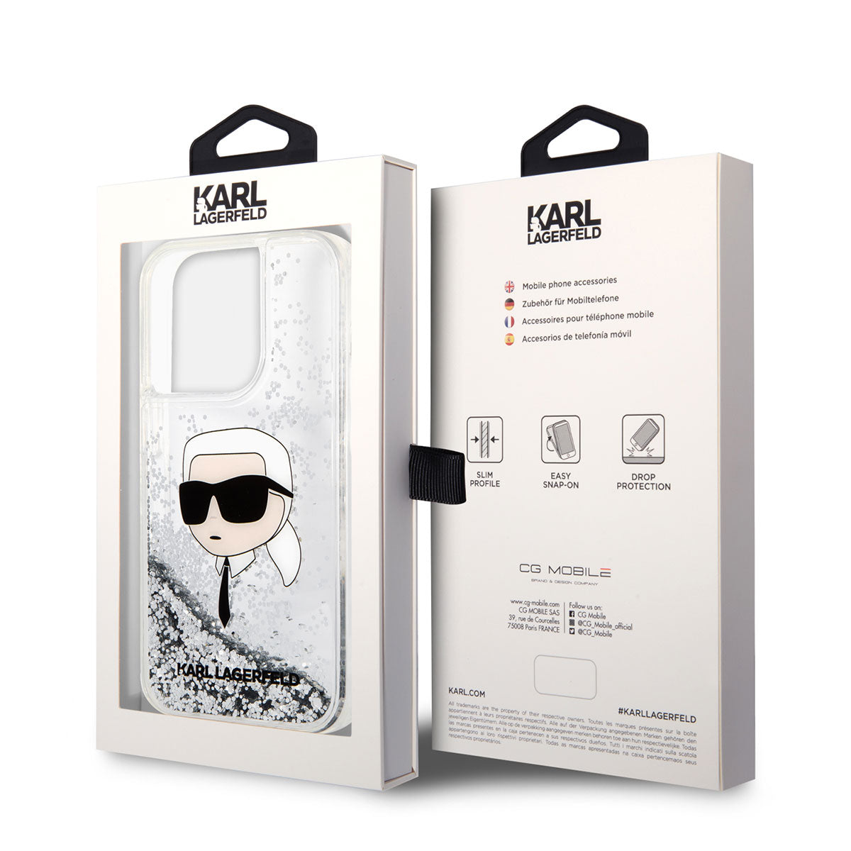iPhone 14 Pro Max Kılıf Karl Lagerfeld Sıvılı Simli Karl Head Dizayn Kılıf Pembe