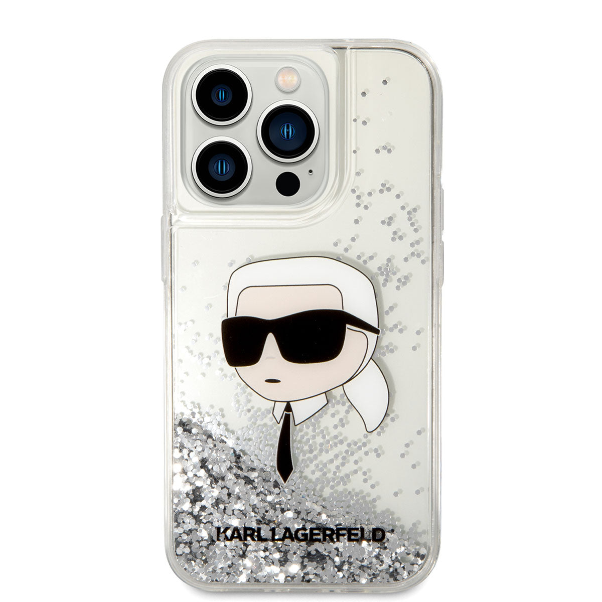 iPhone 14 Pro Max Kılıf Karl Lagerfeld Sıvılı Simli Karl Head Dizayn Kılıf Pembe