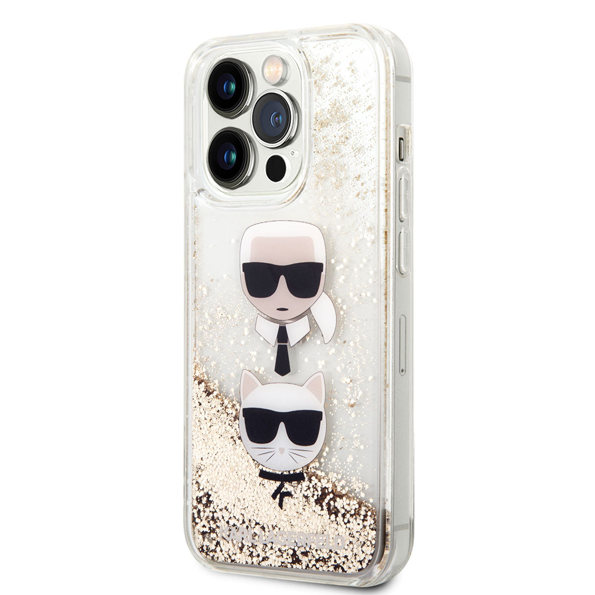 iPhone 14 Pro Max Kılıf Karl Lagerfeld Sıvılı Simli K&C Head Dizayn Kılıf Gold