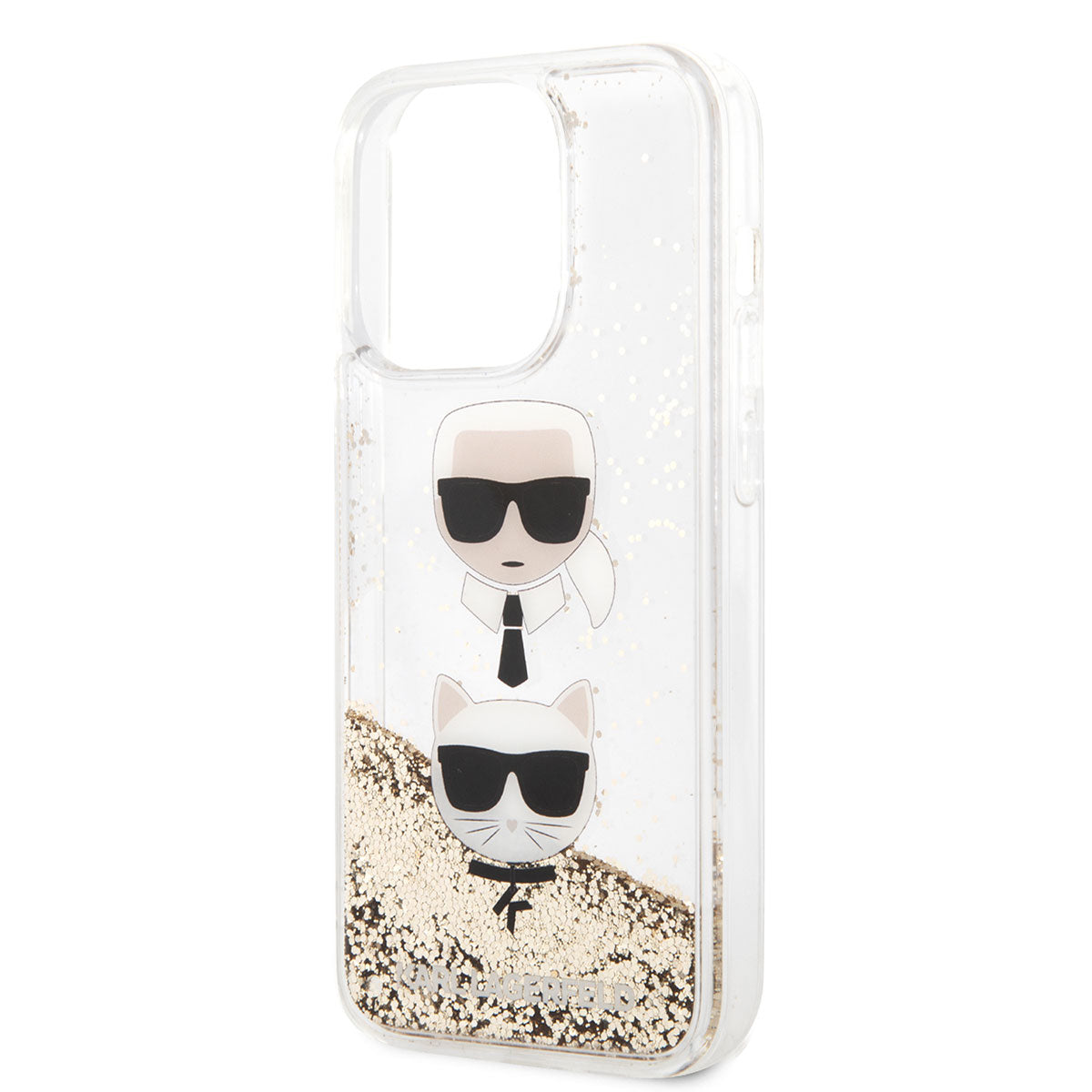 iPhone 14 Pro Max Kılıf Karl Lagerfeld Sıvılı Simli K&C Head Dizayn Kılıf Gold