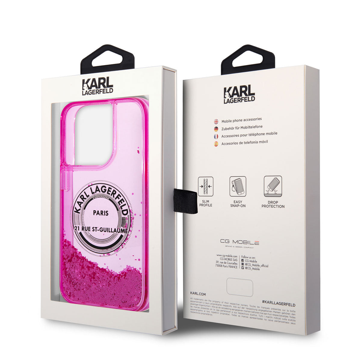 iPhone 14 Pro Max Kılıf Karl Lagerfeld Sıvılı Simli RSG Dizayn Kılıf Pembe
