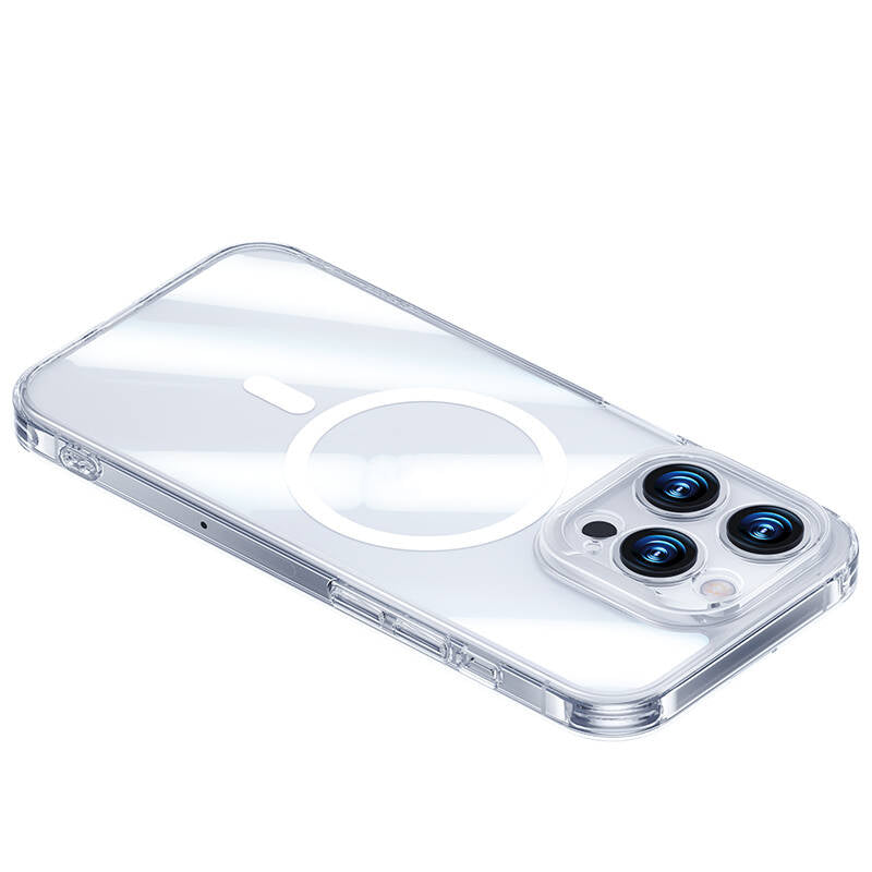 iPhone 14 Pro Max Kılıf Magsafe Şarj Özellikli Benks Magnetic Shiny Glass Serisi Kılıf Renksiz
