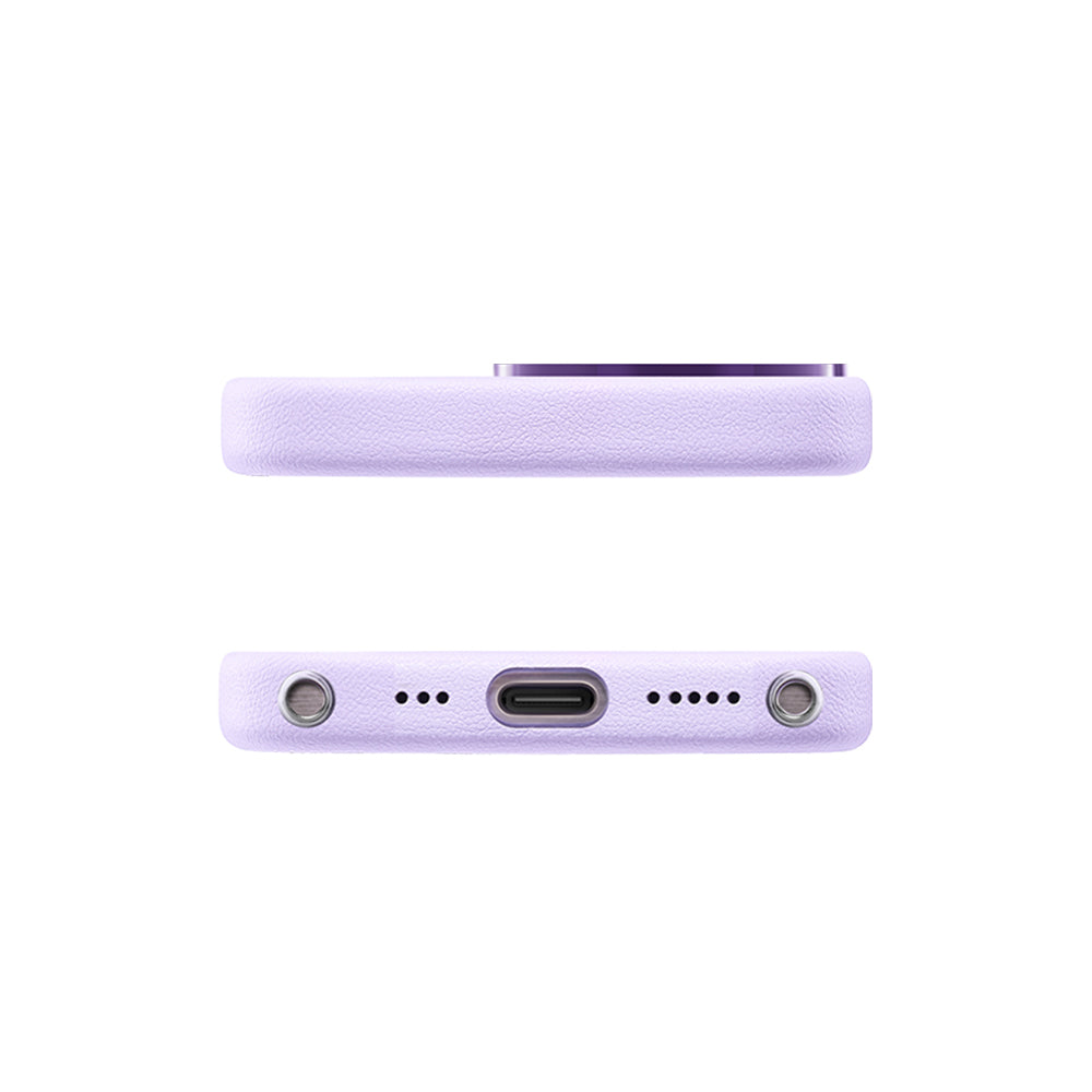 Apple iPhone 14 Pro Max Kılıf Magsafe Şarj Özellikli Standlı Suni Deri Tasarımlı Pynana Dancing Circle Serisi Kapak Lila