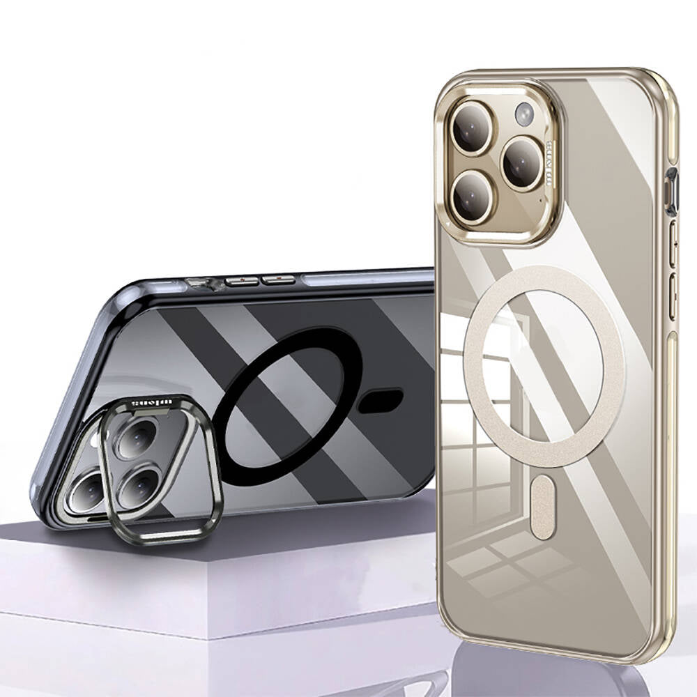 iPhone 14 Pro Max Kılıf Magsafe Şarj Özellikli Wlons Standlı Efsane Kılıf Gold