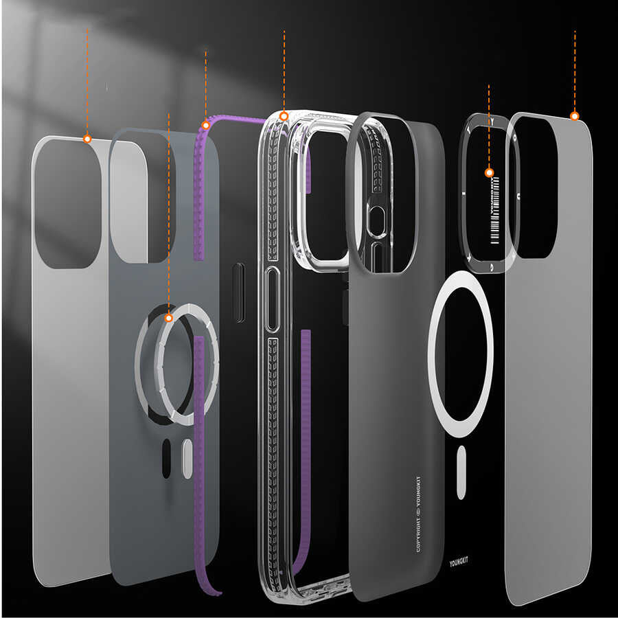 iPhone 14 Pro Max Kılıf Magsafe Şarj Özellikli Youngkit Jane Sand Serisi Kılıf Derin Mor