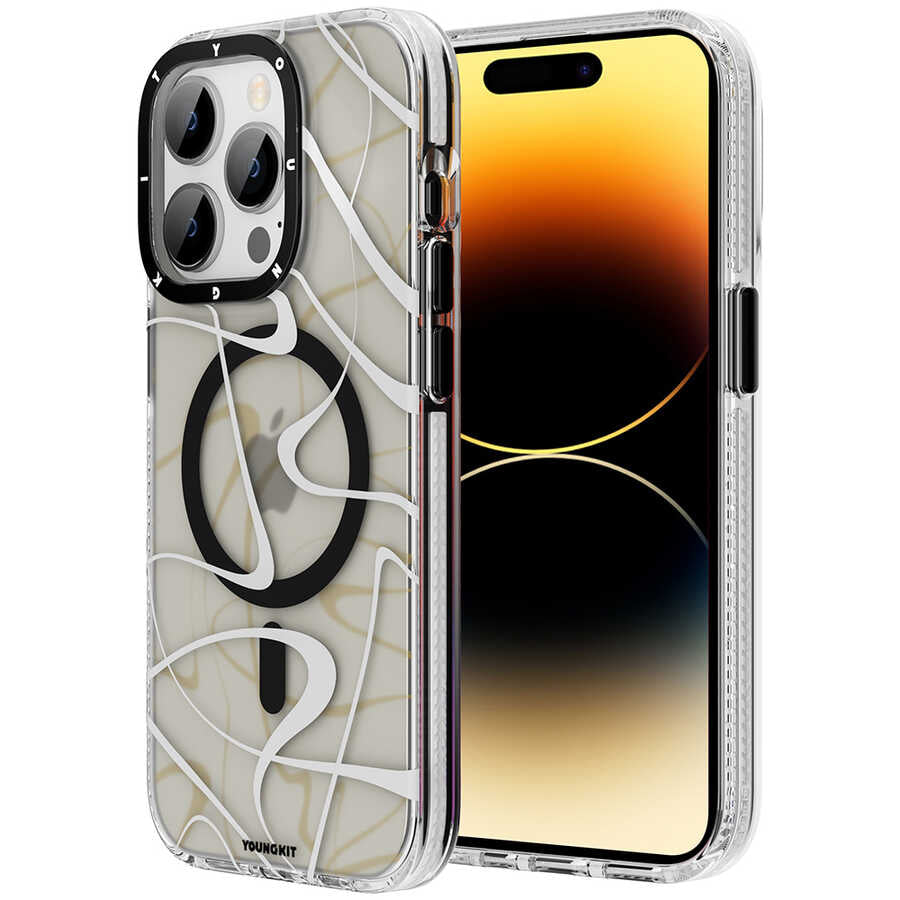 iPhone 14 Pro Max Kılıf Magsafe Şarj Özellikli Youngkit Water-Ink Serisi Kılıf Siyah