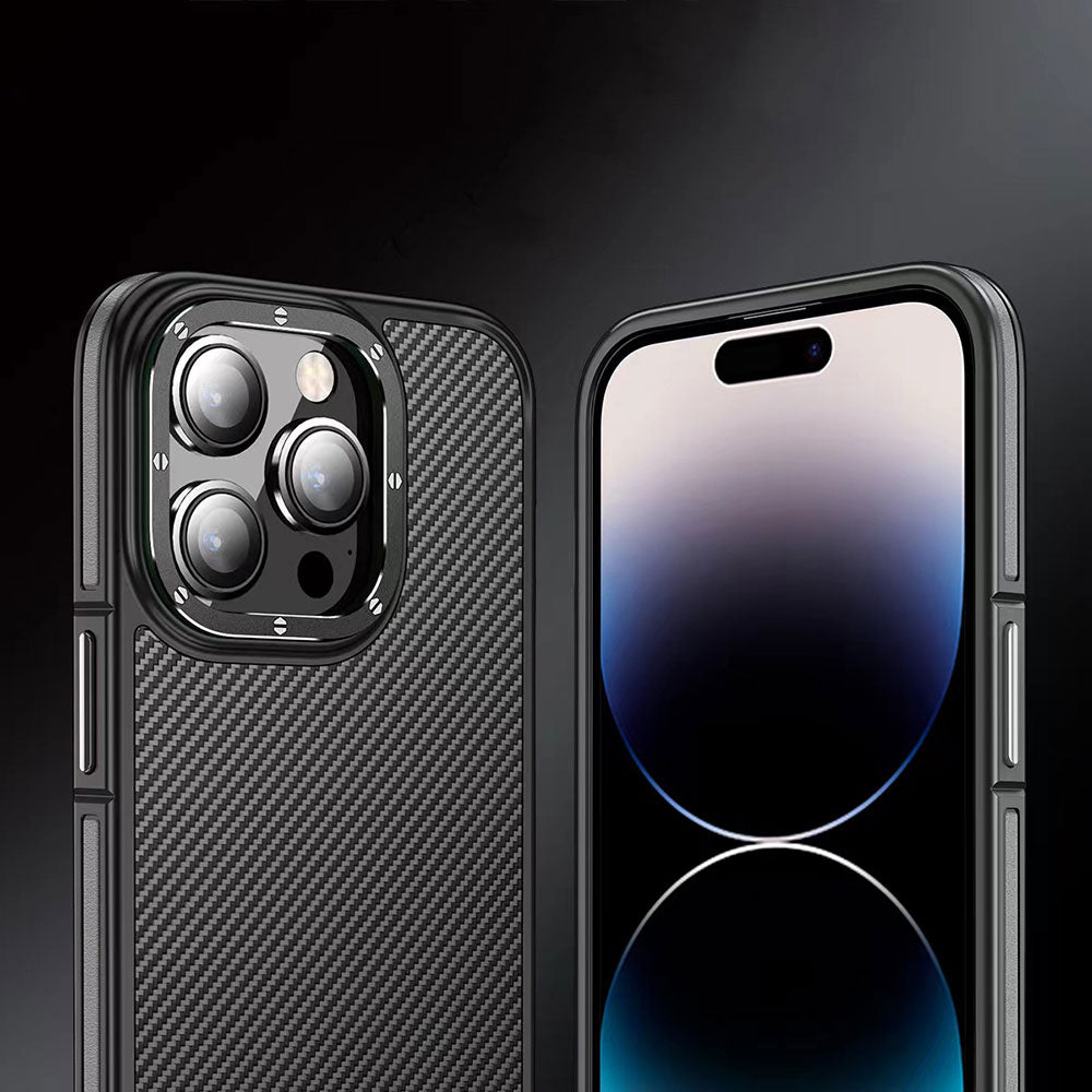 iPhone 14 Pro Max Kılıf Mat Transparan Karbon Fiber Görünümlü Wlons Marin Kılıf Derin Mor