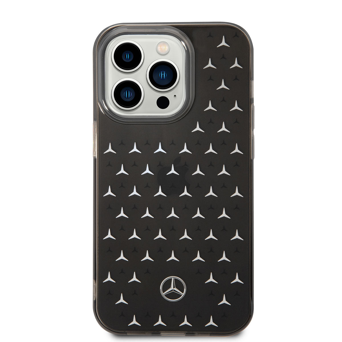 iPhone 14 Pro Max Kılıf Mercedes Benz Çift Katmanlı Yıldız Desenli Dizayn Kılıf Siyah-Gümüş