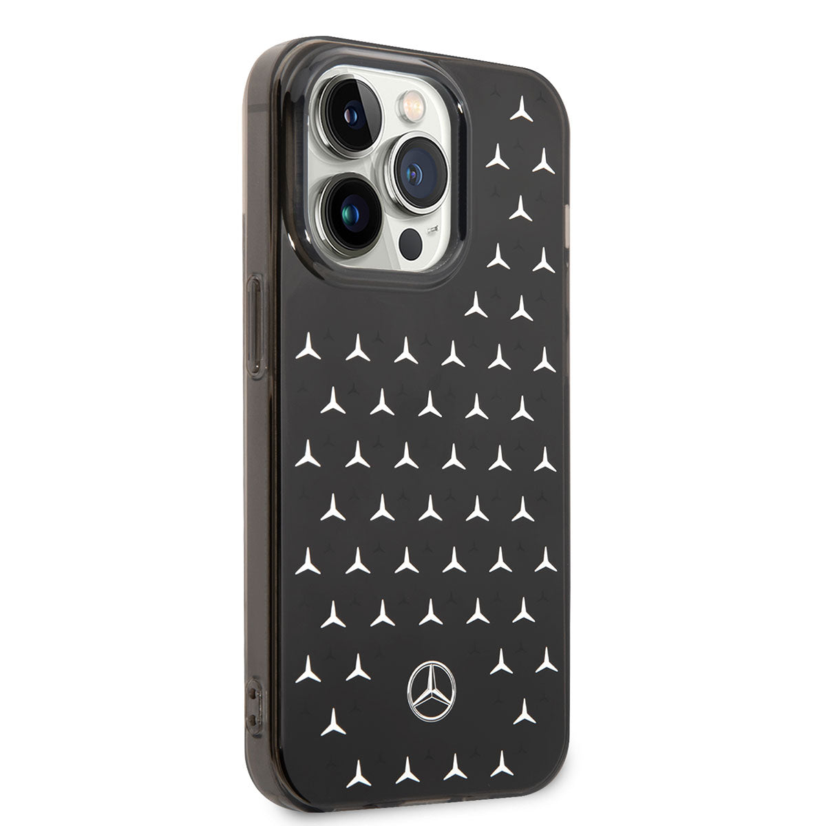 iPhone 14 Pro Max Kılıf Mercedes Benz Çift Katmanlı Yıldız Desenli Dizayn Kılıf Siyah-Gümüş