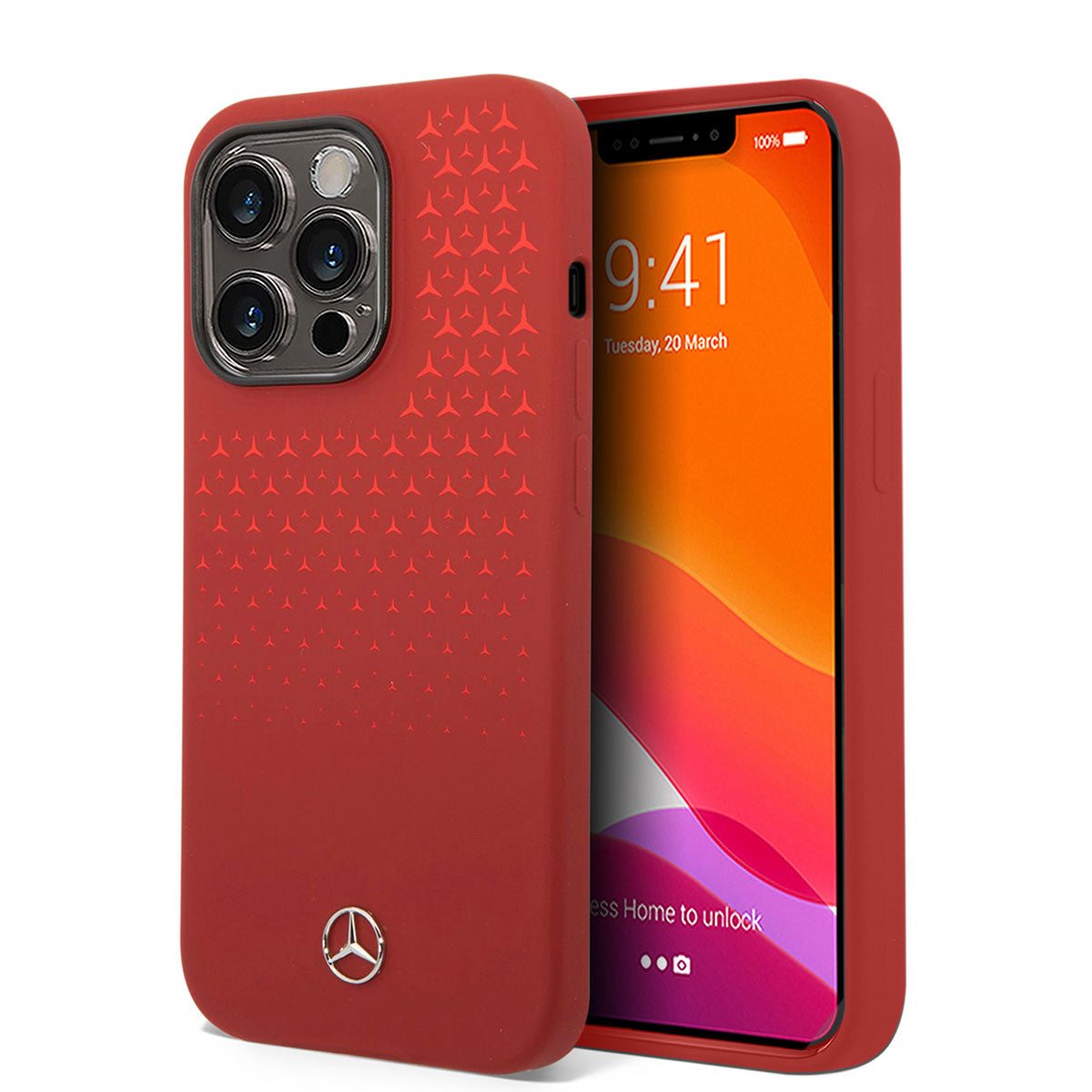 iPhone 14 Pro Max Kılıf Mercedes Benz Dikey Gradient Yıldızlı Silikon Kılıf Kırmızı