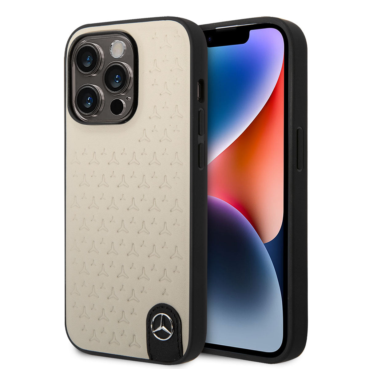 iPhone 14 Pro Max Kılıf Mercedes Benz Hakiki Deri Yıldız Dizayn Kılıf Gri