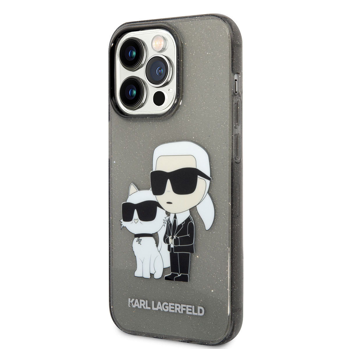 iPhone 14 Pro Max Kılıf Karl Lagerfeld Transparan Simli K&C Dizayn Kılıf Siyah